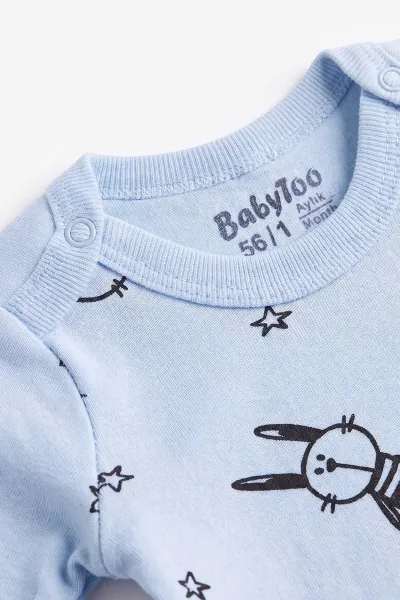 Bebe Mavisi (0-9 Ay) Yıldızlı Tavşan  Desenli Bebek Çıtçıtlı Badi 482298