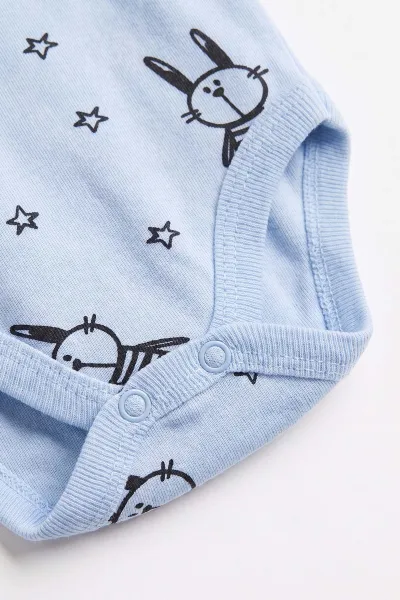 Bebe Mavisi (0-9 Ay) Yıldızlı Tavşan  Desenli Bebek Çıtçıtlı Badi 482298