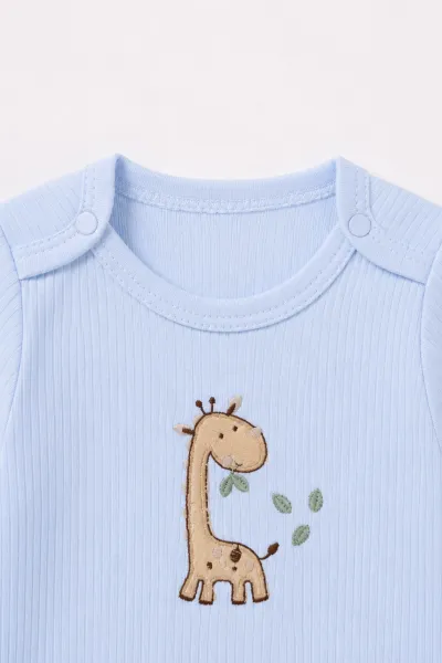 Bebe Mavisi (0-9 Ay) Zürafa Nakışlı Raporlu Erkek Bebek Takım 480449