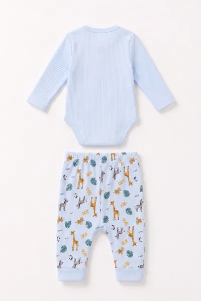 Bebe Mavisi (0-9 Ay) Zürafa Nakışlı Raporlu Erkek Bebek Takım 480449