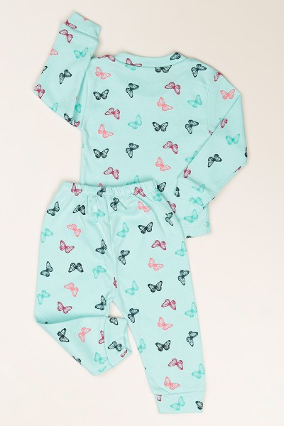 Bebe Mavisi (06-18 Ay) Kelebek Baskılı Kız Çocuk Pijama Takımı 82738