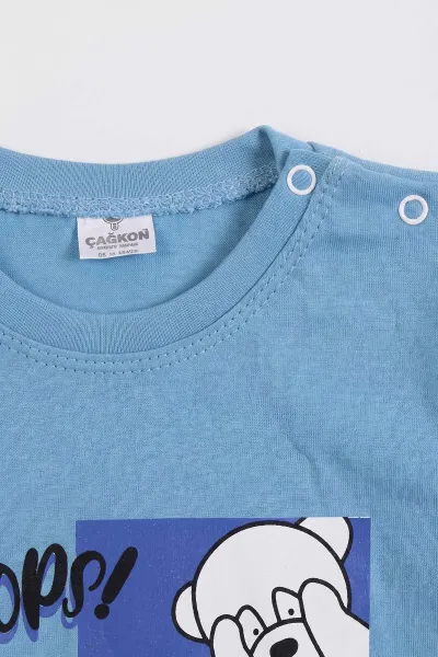 Bebe Mavisi (1-2 Yaş) Ayı Baskılı Çıtçıtlı Erkek Bebek 2'li Takım 480012