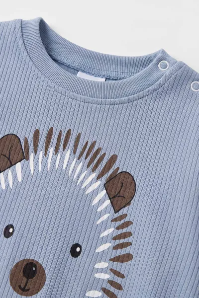 Bebe Mavisi (1-2 Yaş) Kirpi Baskılı Paça Lastikli Erkek Bebek 2'li Takım 480047