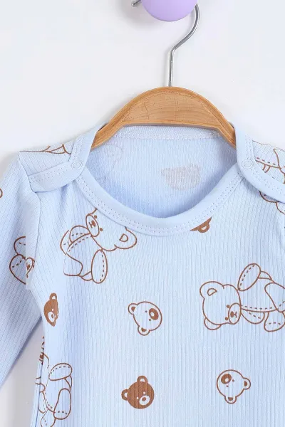 Bebe Mavisi (1-3 Yaş) Ayıcık Desenli Raporlu Uzun Kollu Bebek Badi 304683