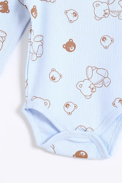Bebe Mavisi (1-3 Yaş) Ayıcık Desenli Raporlu Uzun Kollu Bebek Badi 304683