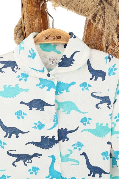 Bebe Mavisi (1-3 Yaş) Bebe Yaka Dinazor Baskılı Erkek Çocuk Pijama Takım 150837