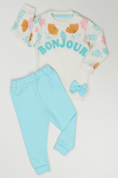 Bebe Mavisi (1-3 Yaş) Bonjour Baskılı Kız Çocuk Takım 86672