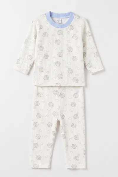 Bebe Mavisi (1-3 Yaş) Casper Desenli Raporlu Çocuk Pijama Takım 484711