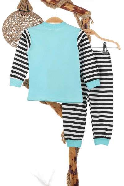 Bebe Mavisi (1-3 Yaş) Çizgili Tavşan Baskılı Kız Çocuk Pijama Takım 141056
