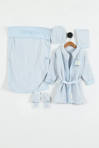 Bebe Mavisi (1-3 Yaş) Gemi Nakışlı  Kutulu  Çocuk 5'li Bornoz Set 422773