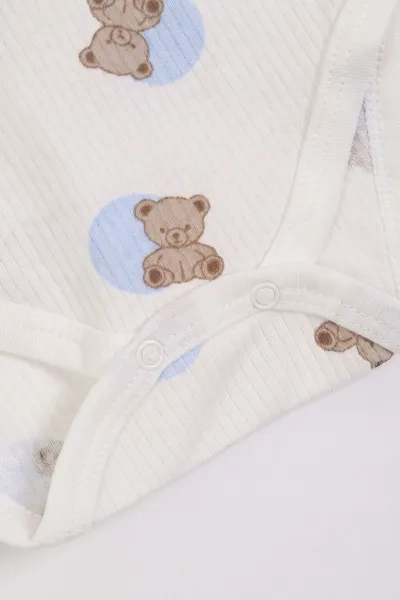 Bebe Mavisi (1-3 Yaş) Puanlı Ayıcık  Baskılı   Uzun Kollu   Bebek & Çocuk Çıtçıtlı Badi 480326