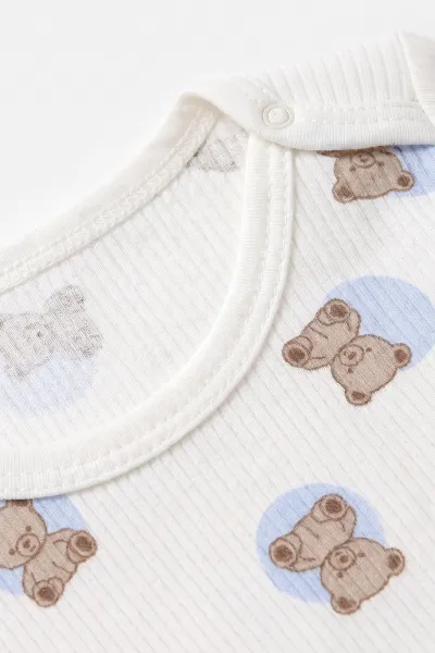 Bebe Mavisi (1-3 Yaş) Puanlı Ayıcık  Baskılı   Uzun Kollu   Bebek & Çocuk Çıtçıtlı Badi 480326