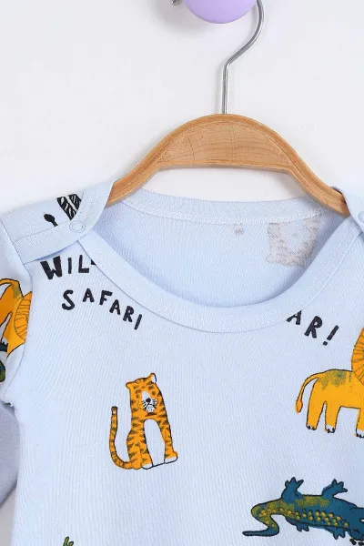 Bebe Mavisi (1-3 Yaş) Safari Desenli Uzun Kollu Bebek Badi 304675