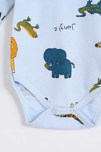Bebe Mavisi (1-3 Yaş) Safari Desenli Uzun Kollu Bebek Badi 304675