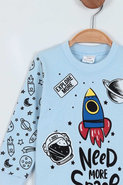 Bebe Mavisi (1-3 Yaş) Uzay Baskılı Erkek Çocuk Pijama Takım 219572