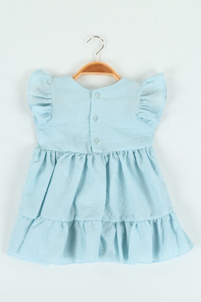 Bebe Mavisi (1-4 yaş) Çiçek Nakışlı Gofre Kız Çocuk Elbise 120396