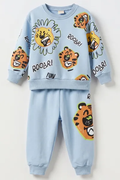 Bebe Mavisi (1-4 Yaş)Aslan  Baskılı  3 İp Şardonlu Erkek Çocuk&Bebek Kışlık Takım 489458