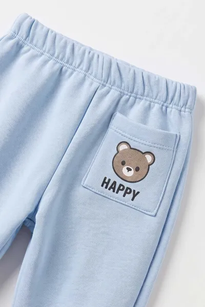 Bebe Mavisi (1-4 Yaş)Happy Bear Baskılı  3 İp Şardonlu Erkek Çocuk&Bebek Kışlık Takım 489470
