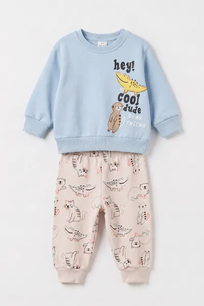 Bebe Mavisi (1-4 Yaş)Hey Baskılı 3 İp Şardonlu Erkek Bebek Kışlık Takım 497385