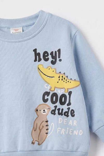 Bebe Mavisi (1-4 Yaş)Hey Baskılı 3 İp Şardonlu Erkek Bebek Kışlık Takım 497385
