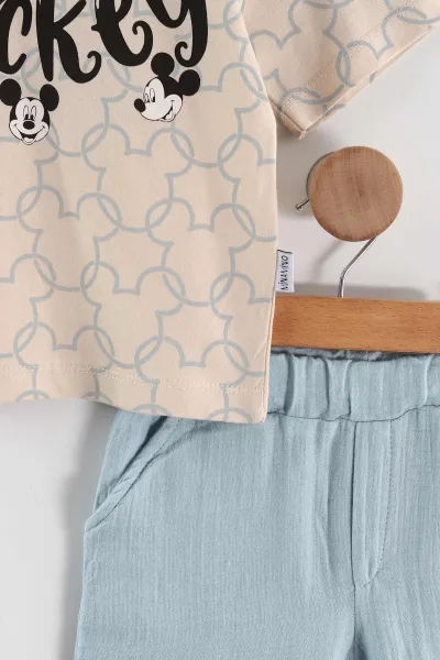 Bebe Mavisi (1-5 Yaş) Karakter Baskılı Tişörtlü Müslin Şortlu Erkek Çocuk Yazlık Takım 459475