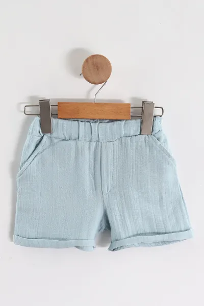 Bebe Mavisi (1-5 Yaş) Karakter Baskılı Tişörtlü Müslin Şortlu Erkek Çocuk Yazlık Takım 459475