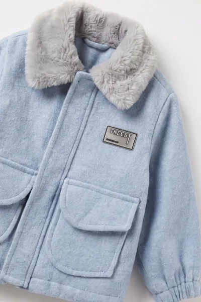 Bebe Mavisi (1-5 Yaş) Kürk Yaka Kaşe Erkek Çocuk Mont 495770