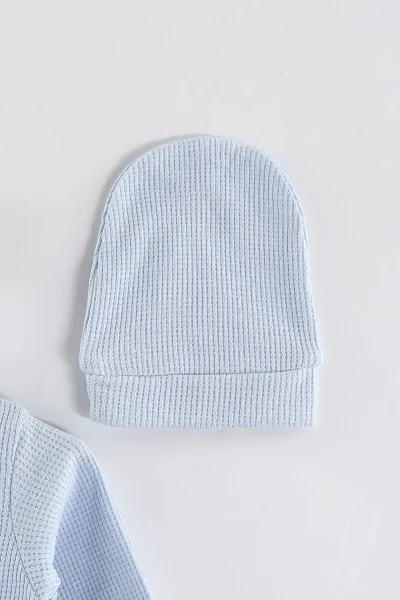 Bebe Mavisi (1-9 Ay)Boy Nakışlı Waffle Kumaş Çapraz Çıtçıtlı Erkek Bebek Tulum 434939