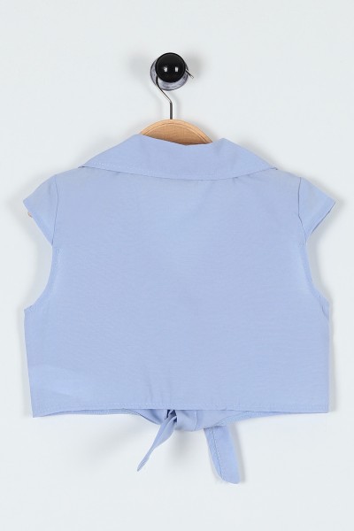 Bebe Mavisi (10-14 Yaş) Belden Bağlamalı Yakalı Cep Detaylı  Kız Çocuk Gömlek 183805