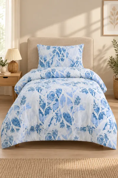 Bebe Mavisi 160x220 Cm Bella Home Tek Kişilik Lastikli Çarşaf Nevresim Takımı 491131