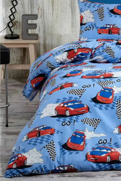 Bebe Mavisi 160x240 Cm Evnur Desenli Tek Kişilik Nevresim Takımı 455113