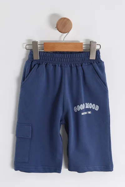 Bebe Mavisi (2-10 Yaş) Good Mood Baskılı Ara Biyeli Şortlu Erkek Çocuk Yazlık 2'li Takım 459035