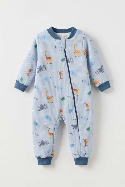 Bebe Mavisi (2-6 Yaş)Animals Desenli Çapraz Fermuarlı Çocuk Uyku Tulumu 490037
