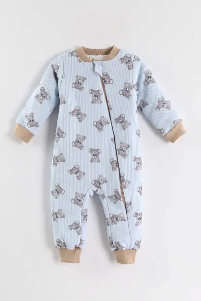 Bebe Mavisi (2-6 Yaş)Ayıcık Desenli Çapraz Fermuarlı Çocuk Uyku Tulumu 490032