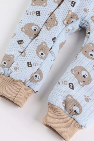Bebe Mavisi (2-6 Yaş)Baby Bear Desenli Çapraz Fermuarlı Çocuk Uyku Tulumu 490034
