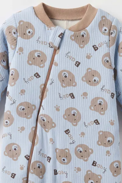 Bebe Mavisi (2-6 Yaş)Baby Bear Desenli Çapraz Fermuarlı Çocuk Uyku Tulumu 490034