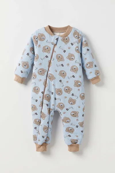 Bebe Mavisi (2-6 Yaş)Baby Bear Desenli Çapraz Fermuarlı Çocuk Uyku Tulumu 490034