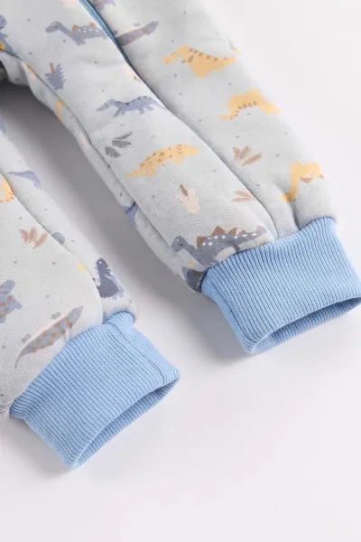 Bebe Mavisi (2-6 Yaş)Dinozor Desenli Çapraz Fermuarlı Çocuk Uyku Tulumu 490041