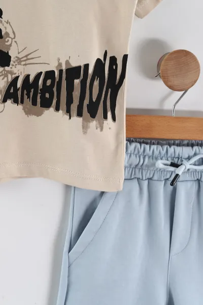 Bebe Mavisi (3-10 Yaş) Ambition Baskılı Şortlu İnterlok Erkek Çocuk Yazlık Takım 449564
