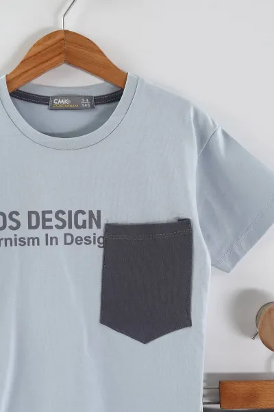 Bebe Mavisi (3-10 Yaş) Design Baskılı Gabardin Şortlu Erkek Çocuk Yazlık Takım 443638