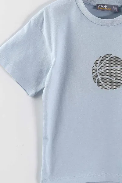 Bebe Mavisi (3-10 Yaş) Noktalı Basket Topu Baskılı Süprem Erkek Çocuk Yazlık Takım 445702