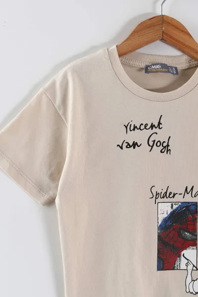 Bebe Mavisi (3-10 Yaş)Van Gogh Baskılı Tişörtlü ve Şortlu İnterlok Erkek Çocuk Takım 458211