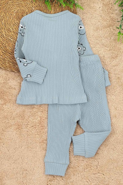 Bebe Mavisi (3-12 Ay) Ayı Figürlü Baskılı Erkek Çocuk Takım 152327