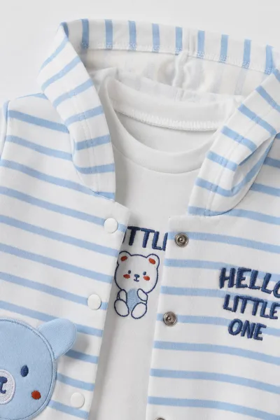 Bebe Mavisi (3-12 Ay) Çizgili Kapüşonlu Hırkalı Erkek Bebek 3'lü Takım 479409