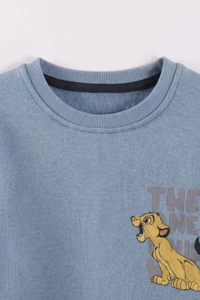 Bebe Mavisi (3-12 Yaş) Aslan Baskılı Şardonlu 3 İp Erkek Çocuk Sweatshirt 473923
