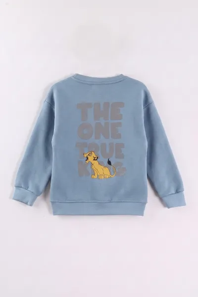 Bebe Mavisi (3-12 Yaş) Aslan Baskılı Şardonlu 3 İp Erkek Çocuk Sweatshirt 473923