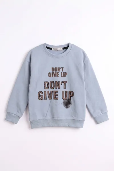 Bebe Mavisi (3-12 Yaş) Dont Give Baskılı Erkek Çocuk Sweatshirt 479168