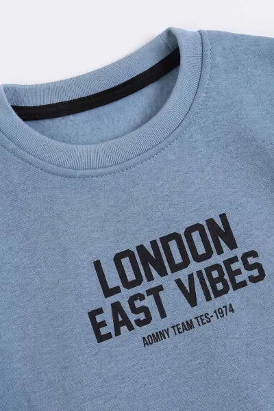 Bebe Mavisi (3-12 Yaş) London  Baskılı 3 İp Şardonlu  Erkek Çocuk Sweatshirt 478997