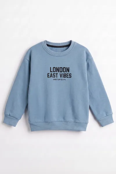 Bebe Mavisi (3-12 Yaş) London  Baskılı 3 İp Şardonlu  Erkek Çocuk Sweatshirt 478997