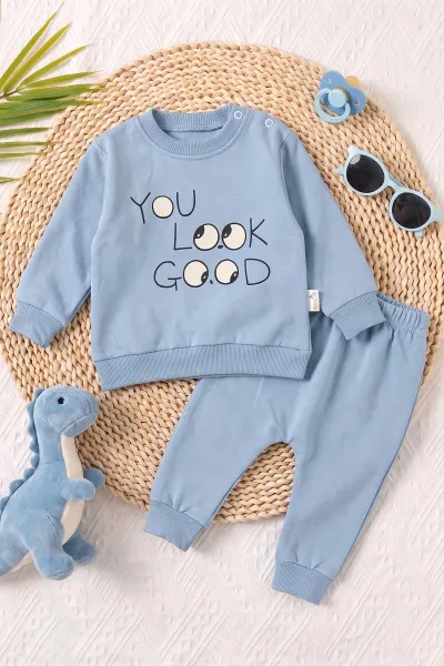 Bebe Mavisi (3-24 Ay)You Look Good Baskılı 2 İp Erkek Bebek Mevsimlik Takım 472776